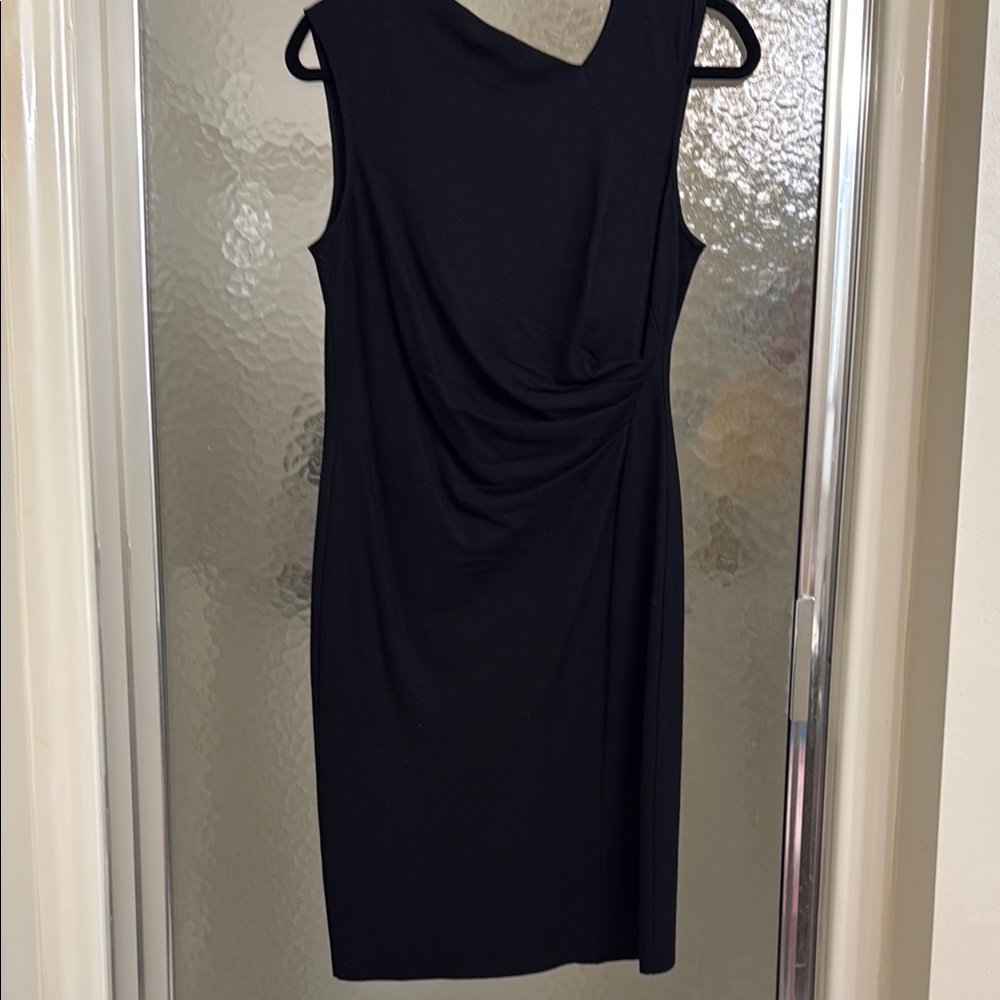 HALSTON Heritage Black Sleeveless Aysmmetrical-Neck Wool Dress Sz 6